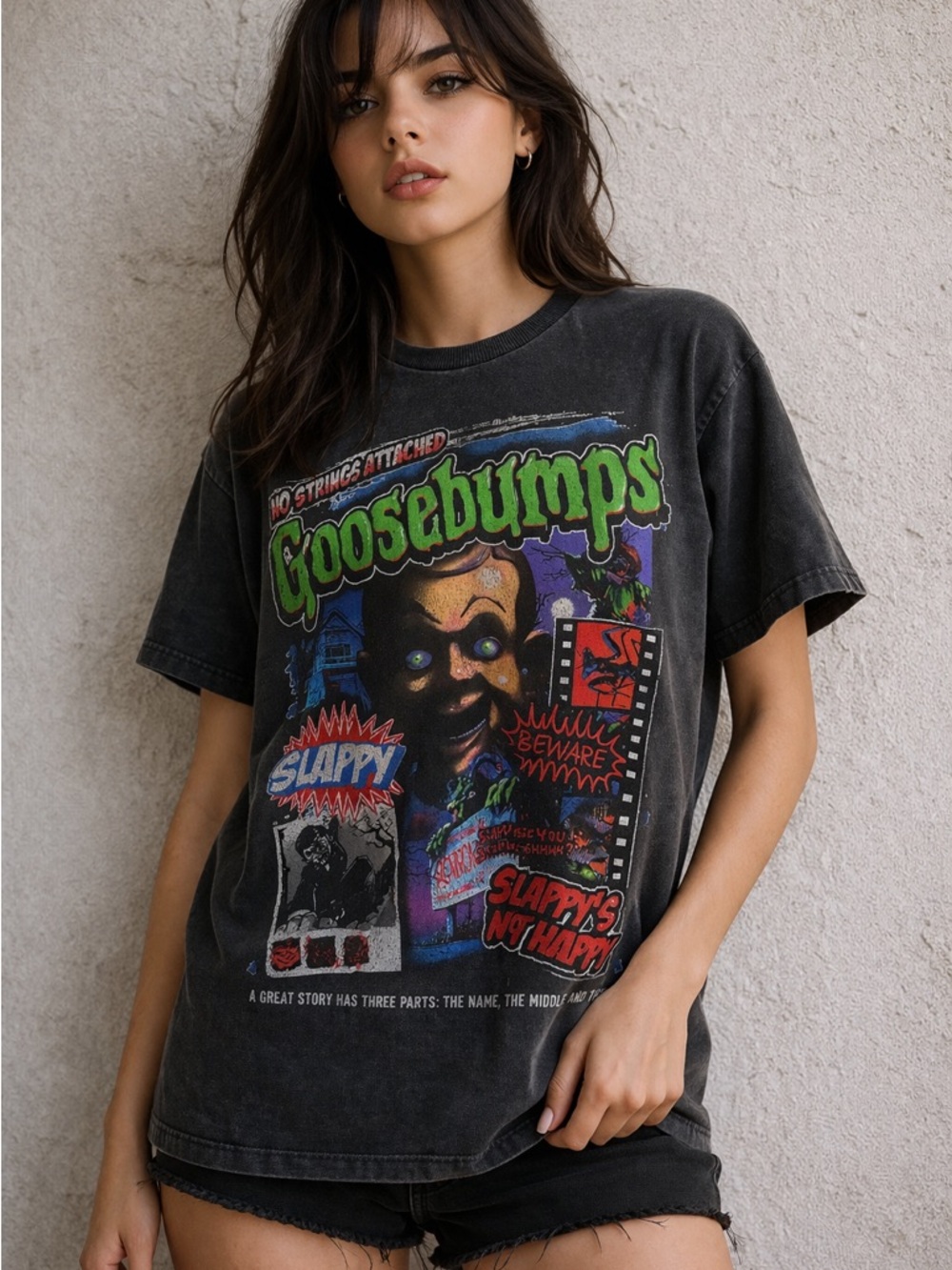 Goosebumps Slappy Graphic Tee | Horror Vintage 90s Y2K Style Faded Black | S